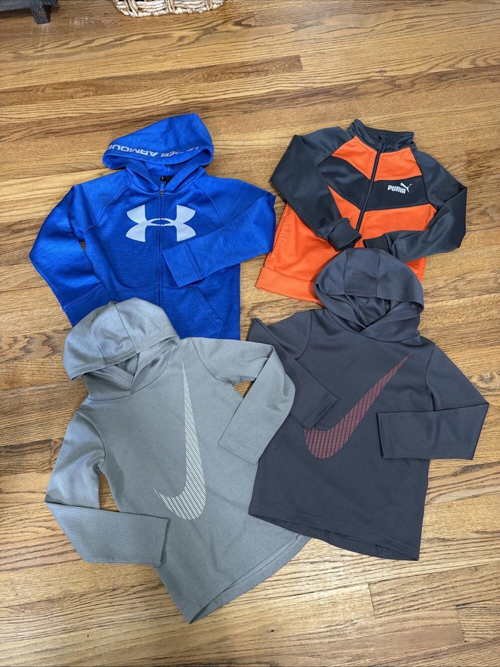 Lot of 4 UA Puma Nike Hoodie Zip Up Boys Sweatshirt Sizes 5-7